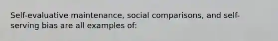 Self-evaluative maintenance, social comparisons, and self-serving bias are all examples of: