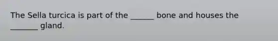 The Sella turcica is part of the ______ bone and houses the _______ gland.