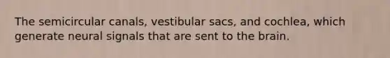 The semicircular canals, vestibular sacs, and cochlea, which generate neural signals that are sent to the brain.