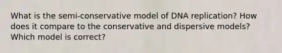 What is the semi-conservative model of DNA replication? How does it compare to the conservative and dispersive models? Which model is correct?