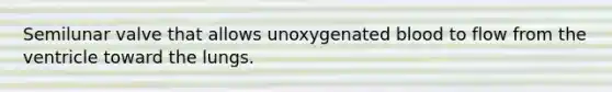 Semilunar valve that allows unoxygenated blood to flow from the ventricle toward the lungs.