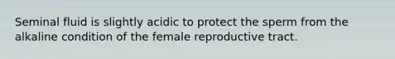 Seminal fluid is slightly acidic to protect the sperm from the alkaline condition of the female reproductive tract.