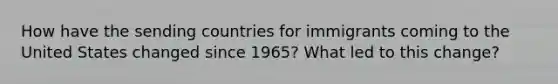 How have the sending countries for immigrants coming to the United States changed since 1965? What led to this change?