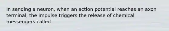 In sending a neuron, when an action potential reaches an axon terminal, the impulse triggers the release of chemical messengers called