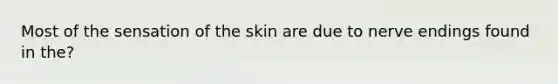 Most of the sensation of the skin are due to nerve endings found in the?