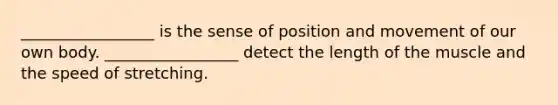 _________________ is the sense of position and movement of our own body. _________________ detect the length of the muscle and the speed of stretching.