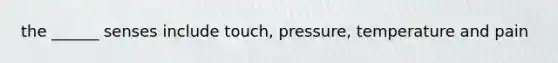 the ______ senses include touch, pressure, temperature and pain