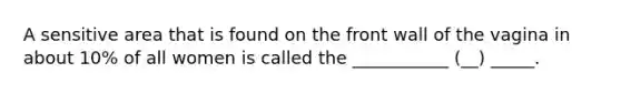 A sensitive area that is found on the front wall of the vagina in about 10% of all women is called the ___________ (__) _____.
