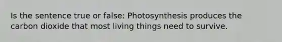 Is the sentence true or false: Photosynthesis produces the carbon dioxide that most living things need to survive.