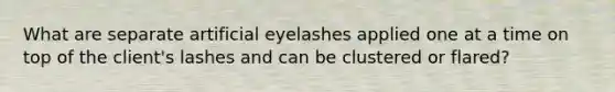 What are separate artificial eyelashes applied one at a time on top of the client's lashes and can be clustered or flared?