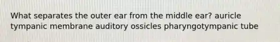 What separates the outer ear from the middle ear? auricle tympanic membrane auditory ossicles pharyngotympanic tube