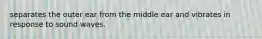 separates the outer ear from the middle ear and vibrates in response to sound waves.