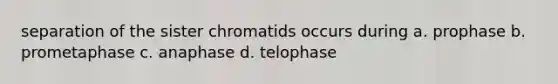 separation of the sister chromatids occurs during a. prophase b. prometaphase c. anaphase d. telophase