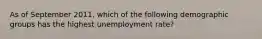 As of September​ 2011, which of the following demographic groups has the highest unemployment​ rate?