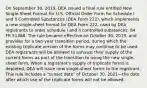 On September 30, 2019, DEA issued a final rule entitled New Single-Sheet Format for U.S. Official Order Form for Schedule I and II Controlled Substances (DEA Form 222), which implements a new single-sheet format for DEA Form 222, used by DEA registrants to order schedule I and II controlled substances. 84 FR 51368. The rule became effective on October 30, 2019, and provides for a two-year transition period, during which the existing triplicate version of the forms may continue to be used. DEA registrants will be allowed to exhaust their supply of the current forms as part of the transition to using the new single-sheet form. When a registrant's supply of triplicate forms is depleted, DEA will issue new single-sheet forms to the registrant. This rule includes a "sunset date" of October 30, 2021—the date after which use of the triplicate forms will not be allowed.