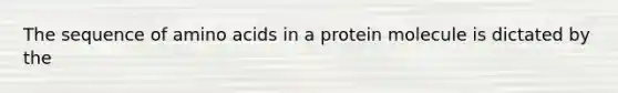 The sequence of <a href='https://www.questionai.com/knowledge/k9gb720LCl-amino-acids' class='anchor-knowledge'>amino acids</a> in a protein molecule is dictated by the