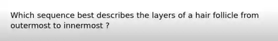 Which sequence best describes the layers of a hair follicle from outermost to innermost ?