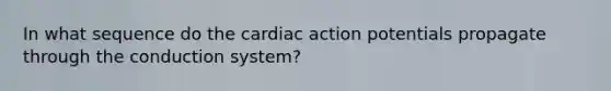 In what sequence do the cardiac action potentials propagate through the conduction system?