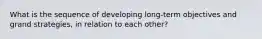 What is the sequence of developing long-term objectives and grand strategies, in relation to each other?