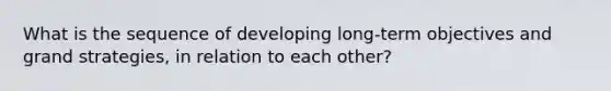 What is the sequence of developing long-term objectives and grand strategies, in relation to each other?