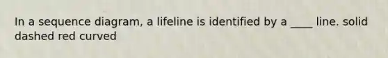 In a sequence diagram, a lifeline is identified by a ____ line. solid dashed red curved