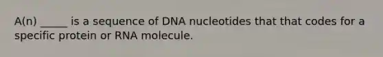 A(n) _____ is a sequence of DNA nucleotides that that codes for a specific protein or RNA molecule.