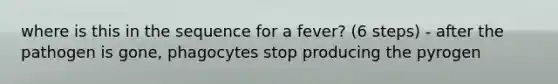 where is this in the sequence for a fever? (6 steps) - after the pathogen is gone, phagocytes stop producing the pyrogen