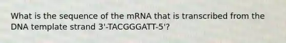 What is the sequence of the mRNA that is transcribed from the DNA template strand 3'-TACGGGATT-5'?