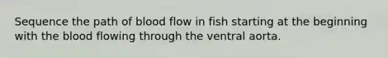 Sequence the path of blood flow in fish starting at the beginning with the blood flowing through the ventral aorta.