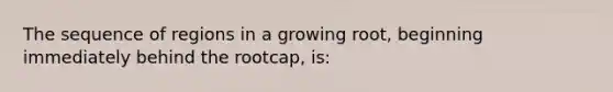 The sequence of regions in a growing root, beginning immediately behind the rootcap, is: