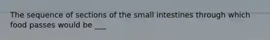 The sequence of sections of the small intestines through which food passes would be ___