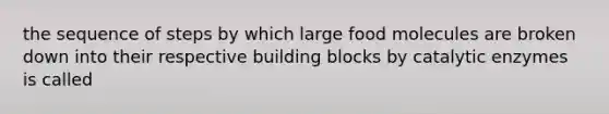 the sequence of steps by which large food molecules are broken down into their respective building blocks by catalytic enzymes is called