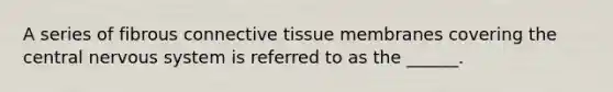 A series of fibrous connective tissue membranes covering the central nervous system is referred to as the ______.