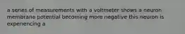 a series of measurements with a voltmeter shows a neuron membrane potential becoming more negative this neuron is experiencing a