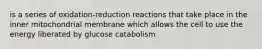 is a series of oxidation-reduction reactions that take place in the inner mitochondrial membrane which allows the cell to use the energy liberated by glucose catabolism