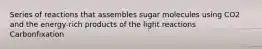 Series of reactions that assembles sugar molecules using CO2 and the energy-rich products of the light reactions Carbonfixation