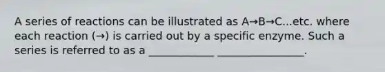 A series of reactions can be illustrated as A→B→C...etc. where each reaction (→) is carried out by a specific enzyme. Such a series is referred to as a ____________ ________________.
