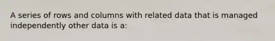 A series of rows and columns with related data that is managed independently other data is a: