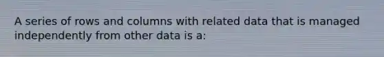 A series of rows and columns with related data that is managed independently from other data is a: