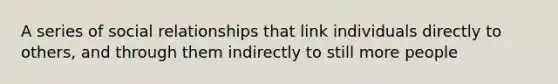 A series of social relationships that link individuals directly to others, and through them indirectly to still more people