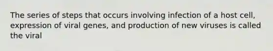 The series of steps that occurs involving infection of a host cell, expression of viral genes, and production of new viruses is called the viral