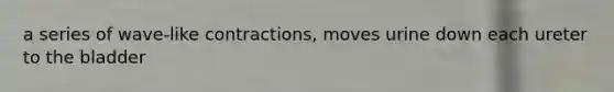 a series of wave-like contractions, moves urine down each ureter to the bladder