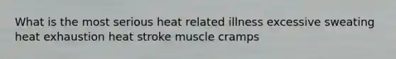 What is the most serious heat related illness excessive sweating heat exhaustion heat stroke muscle cramps