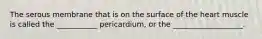 The serous membrane that is on the surface of the heart muscle is called the ___________ pericardium, or the ___________________.