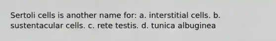 Sertoli cells is another name for: a. interstitial cells. b. sustentacular cells. c. rete testis. d. tunica albuginea