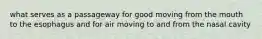 what serves as a passageway for good moving from the mouth to the esophagus and for air moving to and from the nasal cavity