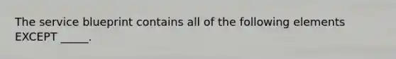The service blueprint contains all of the following elements EXCEPT _____.