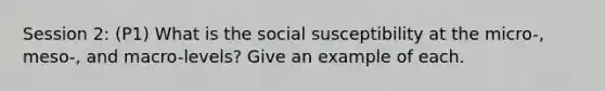 Session 2: (P1) What is the social susceptibility at the micro-, meso-, and macro-levels? Give an example of each.