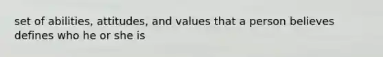 set of abilities, attitudes, and values that a person believes defines who he or she is