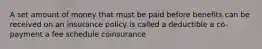 A set amount of money that must be paid before benefits can be received on an insurance policy is called a deductible a co-payment a fee schedule coinsurance